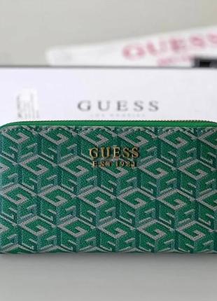 Жіночий шкіряний гаманець guess брендовий кошельок для дівчини гесс повсякденне портмоне для жінки зелений