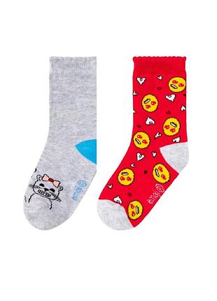 Комплект носков для девочек emoji из 2 пар, размер обуви 23-26, цвет красный, серый