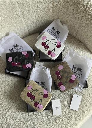 Кошелек coach вишенки, кошелек коач, кошелек на змейке, брендовый кошелек coach