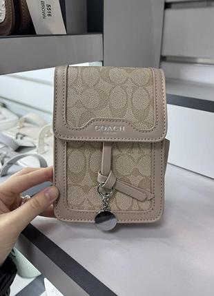 Маленькая сумка, сумка для телефона coach, барсетка для телефона, сумка коач, сумка через плечо, кросс-боди бежевий