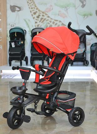 Детский трехколесный складной велосипед - коляска tilly flip t-390 красный с родительской ручкой