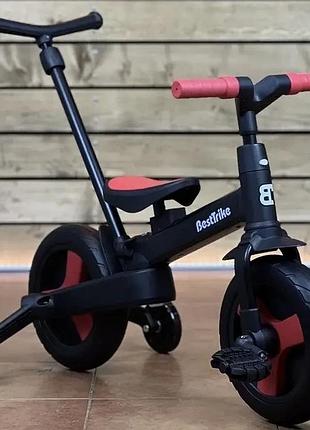 Детский велосипед трансформер складной с родительской ручкой best trike 23031 колеса pu съемные педали черный