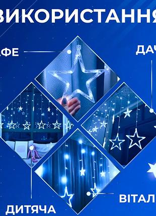 Гірлянда штора 3х0,9 м зірка і ялинка на 120 led лампочок світлодіодна 8 режимів синій shop