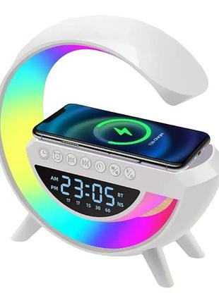 Ночник smart light с беспроводной зарядкой, колонкой и часами белый top shop ua_