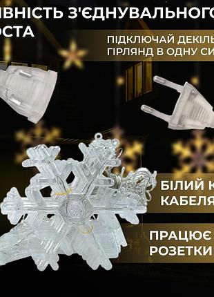 Гірлянда штора 3х0,9 м світлодіодна сніжинка і зірка led 108l 12 шт мідний провід 9v 360 градусів жовтий shop