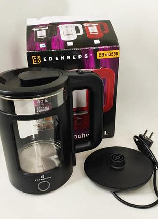 Мощный электрический чайник для дома denberg eb-83558 1500вт 2л, электрочайник с подсветкой надежный fn-46