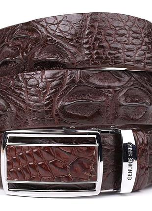 Ремень-автомат crocodile leather 18240 из натуральной кожи крокодила коричневый
