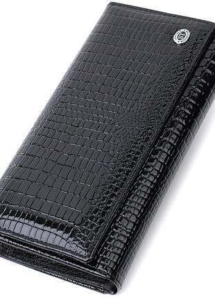 Лакированный кожаный кошелек с блоком для кредитных карт st leather 22683 черный