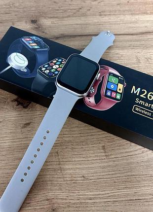 Смарт часы фитнес браслет трэккер apl watch series 6 m26 plus пульсометром тонометром серые + подарок
