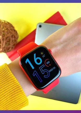 Смарт часы фитнес браслет трэккер smart watch series 6 hw22 пульсометром тонометром красные + подарок