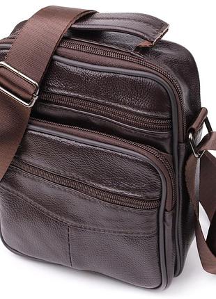Небольшая вертикальная сумка с ручкой для мужчин из натуральной кожи vintage 22865 коричневый