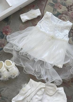 Костюмчик на хрещення на свято для дівчинки вечірня сукня комплект з коробкою