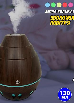 Ультразвуковой увлажнитель воздуха с аромадиффузором и rgb подсветкой 7 цветов, 130 мл