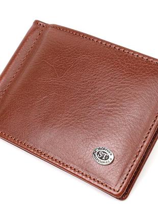 Удобный зажим для денег из натуральной гладкой кожи st leather 19427 коричневый
