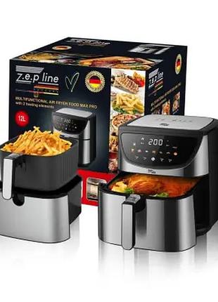 Аэрогриль фритюрница zepline zp-217, 12 л, 4200 вт, две чаши, сенсорное управление