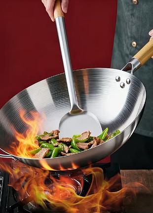 Сковорода wok професійна 34 см з нержавіючої сталі з двома ручками.