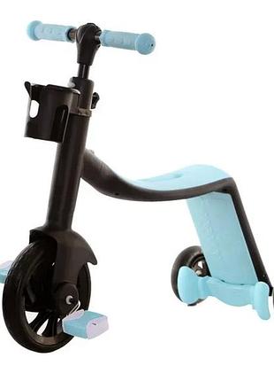 Дитячий триколісний самокат-велобіг з led підсвіткою коліс best scooter 3в1 блакитний