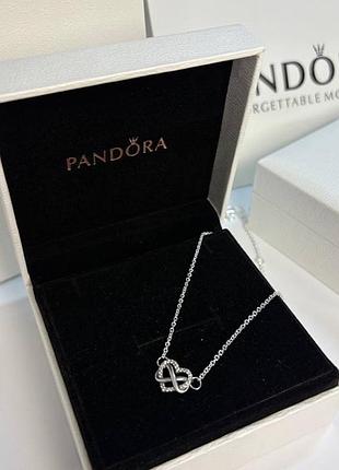Срібне намисто цепочка підвіска кулон пандора pandora блискуче серце нескінченності