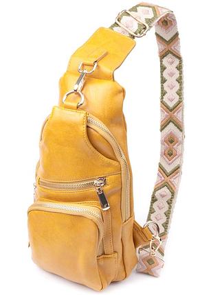 Яркая женская слинг сумка через плечо из экокожи vintage 22753 желтый