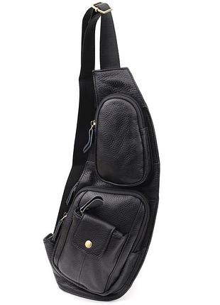 Мужская сумка с большим количеством карманов из натуральной кожи vintage 22961 черный