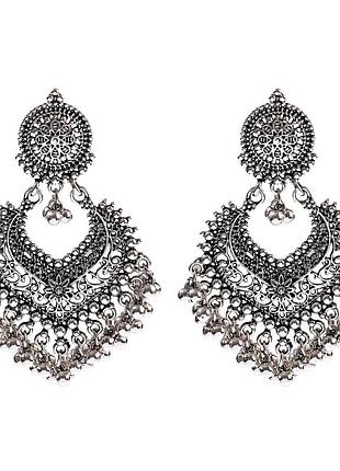 Сережки в індійському стилі jhumka сріблястого кольору