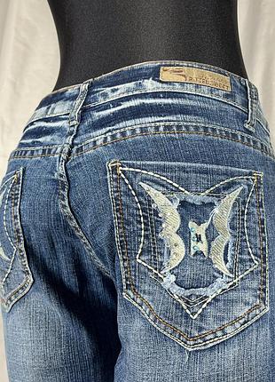 Винтажные джинсы-клеш bootcut с вышивкой с бабочками vintage 2000s y2k rare с низкой посадкой