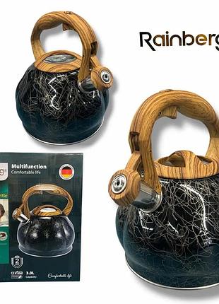 Чайник rainberg rb-2310 3 л из нержавеющей стали со свистком для индукционных плит