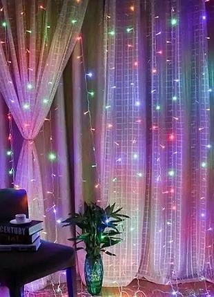 Світлодіодна гірлянда штора-занавес водоспад 3х2м 240 led rgb для нового року