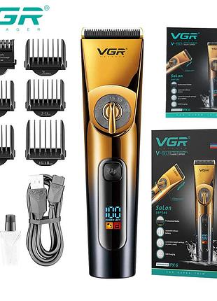 Профессиональная водонепроницаемая машинка для стрижки волос vgr v-663 с led дисплеем