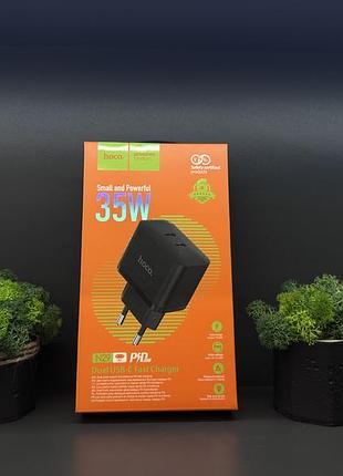 Зарядний пристрій hoco n29 2usb-c pd 35w потужний блок живлення на 2 порти type-c швидка зарядка для ipad iphone samsung macbook air швидкий новий