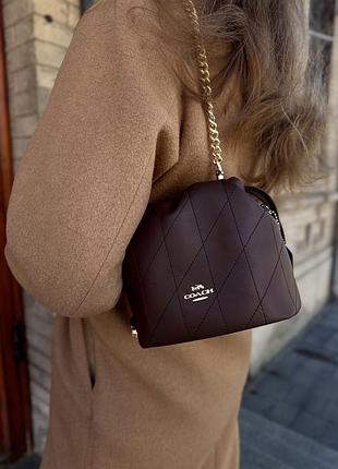 Женская сумка coach faye mini chocolate gold коричневая