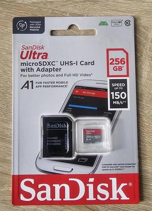 Карта памяти microsdxc (uhs-1) sandisk ultra 256gb class 10 a1 (150mbs) (адаптер sd)