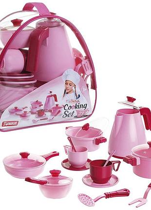 Набір посуду "cooking set", 23 предметів, рожевий, в сумці 22*16*2см, тм юніка, україна (20шт)