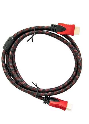 Кабель hdmi-hdmi 1.5 м full hd версия 1.4 с позолоченными контактами, черный/красный