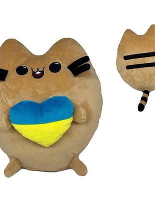 М'яка іграшка "пушин кет кругляш" з серцем, бежевий, 26см, тм dreamtoys, україна