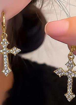 Сережки з хрестиками золотистого, кольору