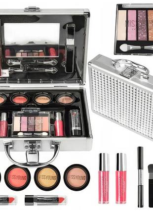 Набор декоративной косметики в алюминиевом кейсе с зеркалом makeup set mc1488