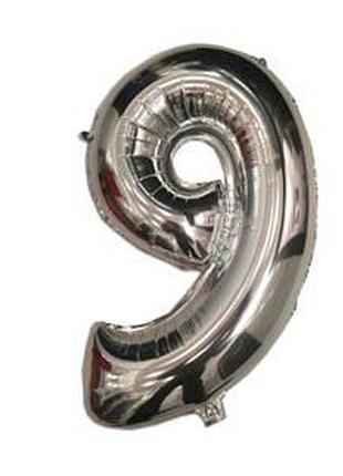 Фольгированная цифра "9", серебро - 35 см (14 дюймов)