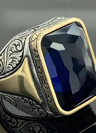 Чоловіча каблучка, печатка з синім каменем, розмір 19,20,21