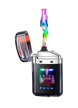 Зажигалка плазменная с двойной дугой с индикатором заряда rgb подсветкой электрическая lighter d7330 черная