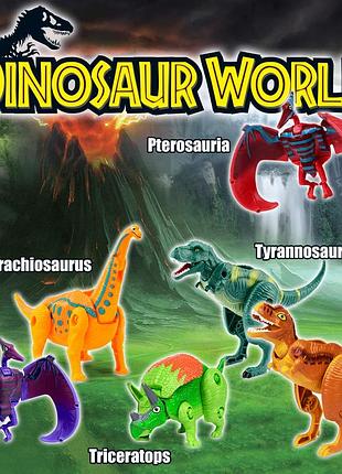 Набор игрушечных динозавров в яйце dinosaur world, 4 фигурки: тиранозавр, брахиозавр