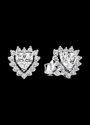 Срібні сережки pandora сяюче серце з ореолом 293097c01