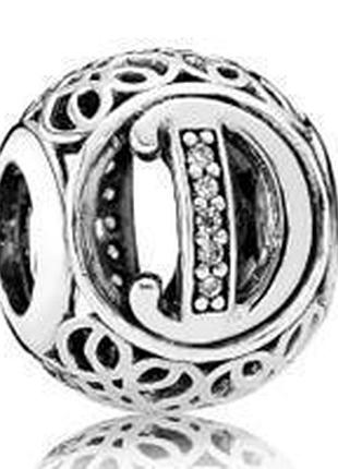 Серебряный шарм пандора "буква d" 791848cz