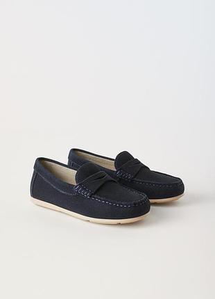 Новые кожаные мокасины лоферы zara хлопья 37р. темно-синие зара мокасины лоферы мальчика