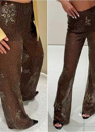 Коричневi напiвпрозорi штани zara.