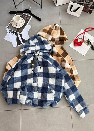 Худи женский махра теплый в клетку на молнии зепка