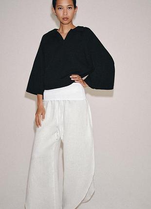 100% лен брюки с разрезами zara 2