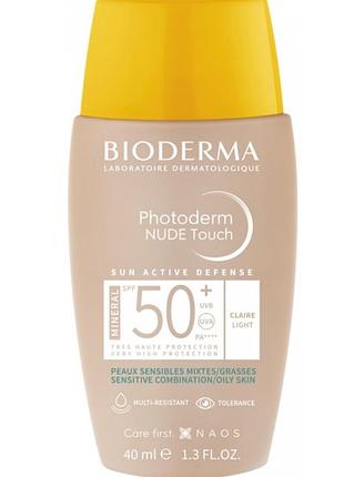 Bioderma photoderm nude touch spf 50+ clair солнцезащитный флюид, для смешанной и жирной кожи