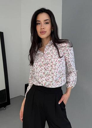 Женская блуза рубашка цветочный принт