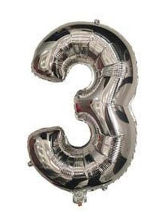 Фольгированная цифра "3", серебро - 35 см (14 дюймов)